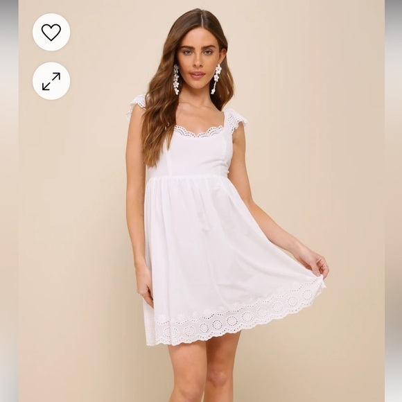 Lulus Kindest Cutie White Eyelet Embroidered Ruffle Strap Mini Dress Size XS - Picture 2 of 11